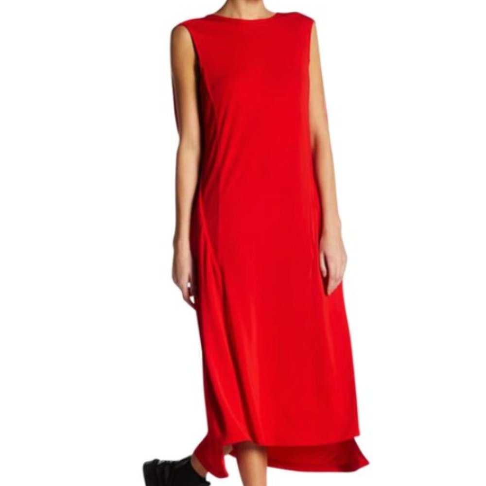 DKNY Vermillion (Red) Cape-sleeve Midi Dress